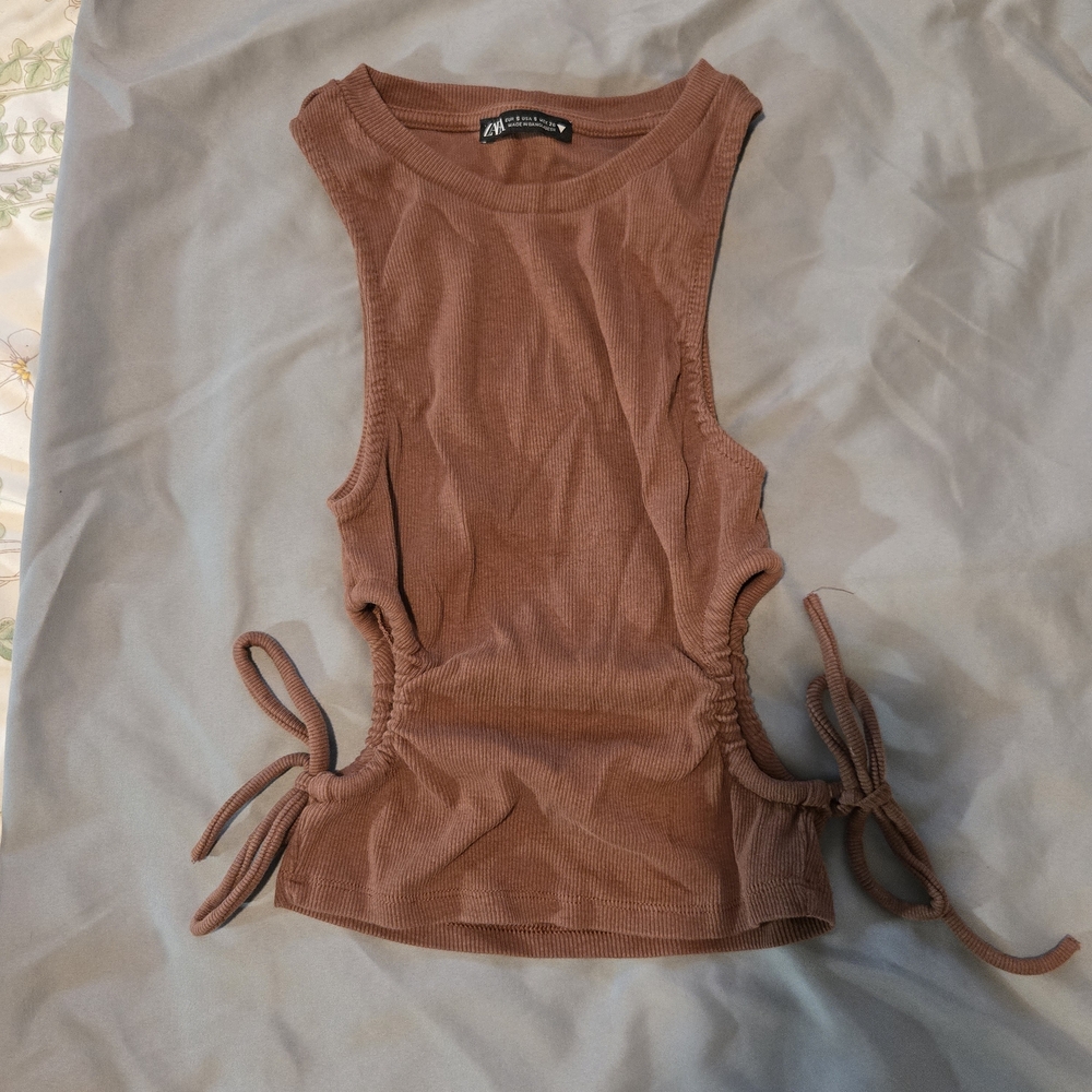 Zara Brown Tank Top with Side Ties